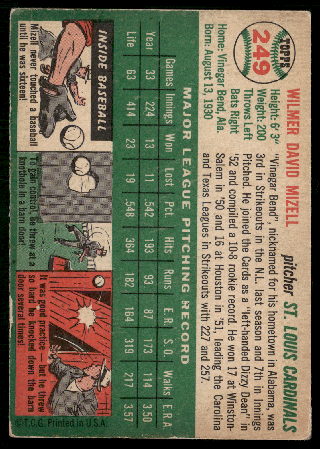 1954 Topps WILMER MIZELL #249 (VG)