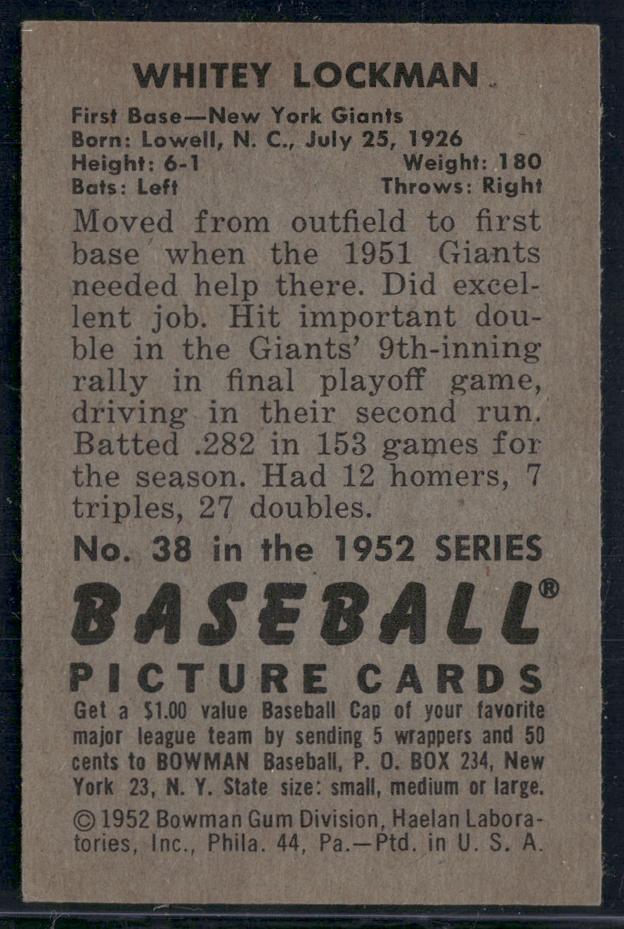 1952 Bowman WHITEY LOCKMAN #38 (VG/EX)