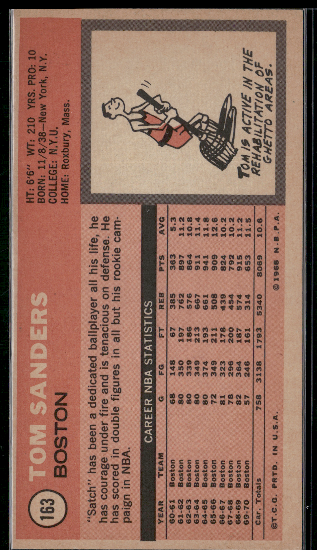1970 Tall Boy TOM SANDERS #163 (EX)