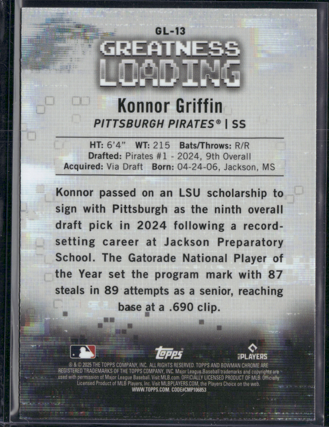 2025 Bowman KONNOR GRIFFIN #GL-13 Greatness Loading Chrome