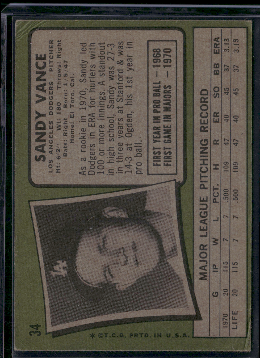 1971 Topps SANDY VANCE #34 (Good -Light Wrinkles)