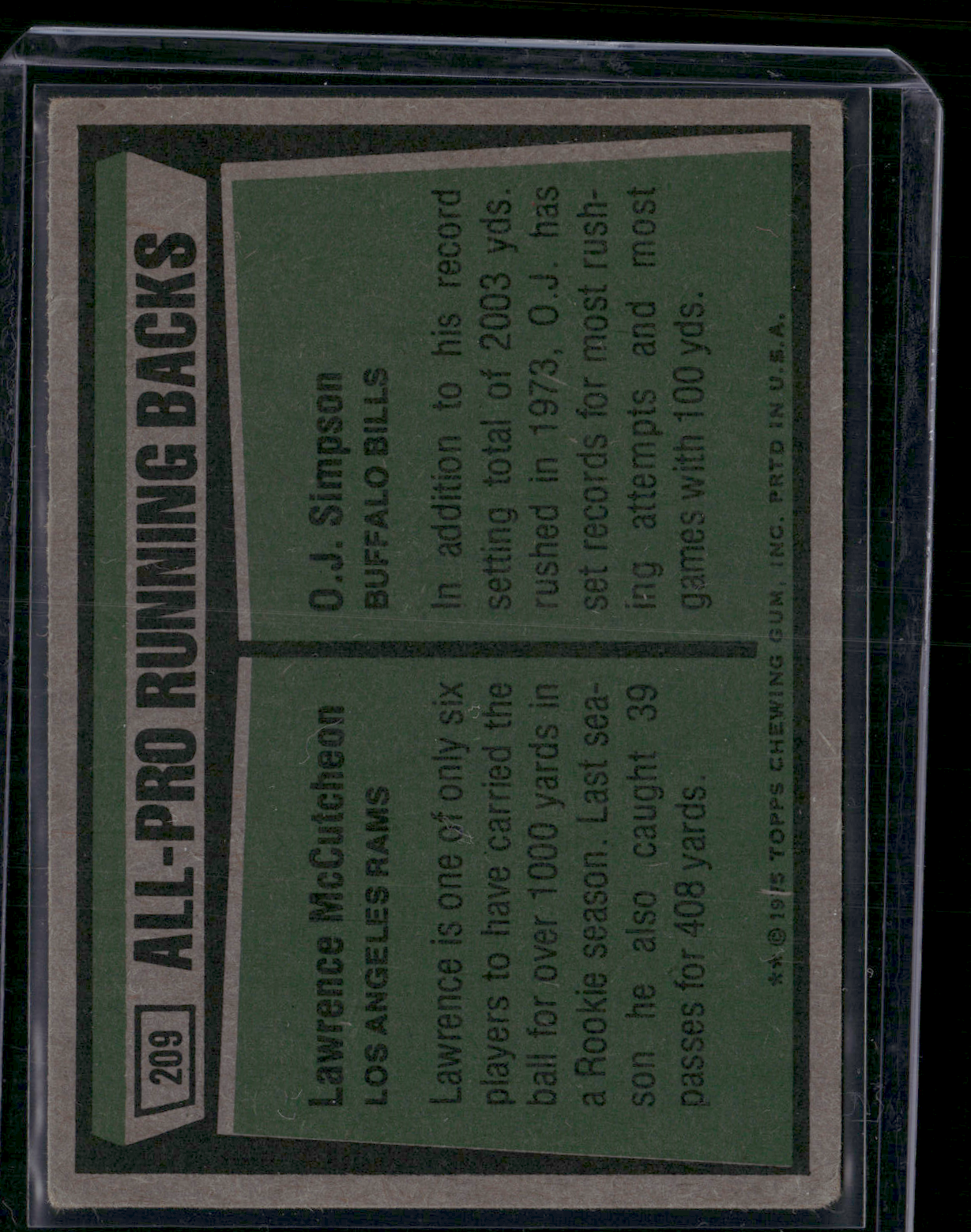 1975 Topps O.J. SIMPSON/MCCUTCHEON #209 1974 All Pro Running Backs (VG/EX)