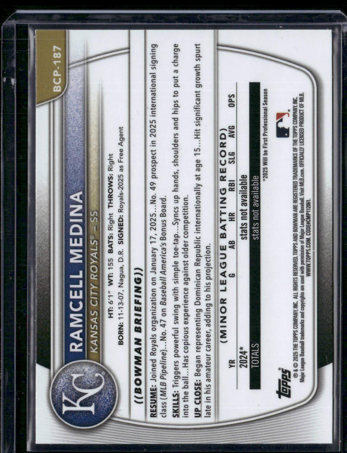 2025 Bowman Chrome RAMCELL MEDINA #BCP-187 Chrome 1st Bowman