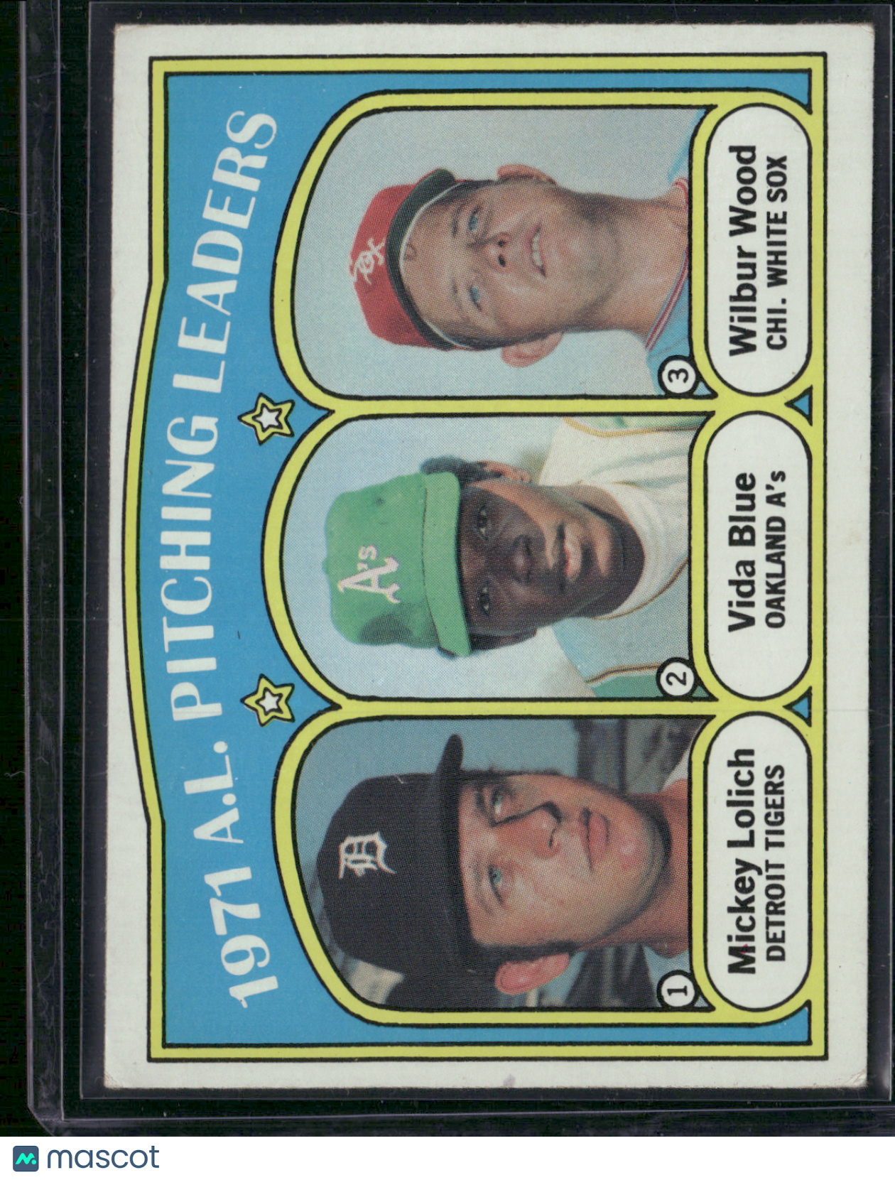 1972 Topps VIDA BLUE/MICKEY LOLICH/WILBUR WOOD #94 1971 AL Pitching Leaders (VG)