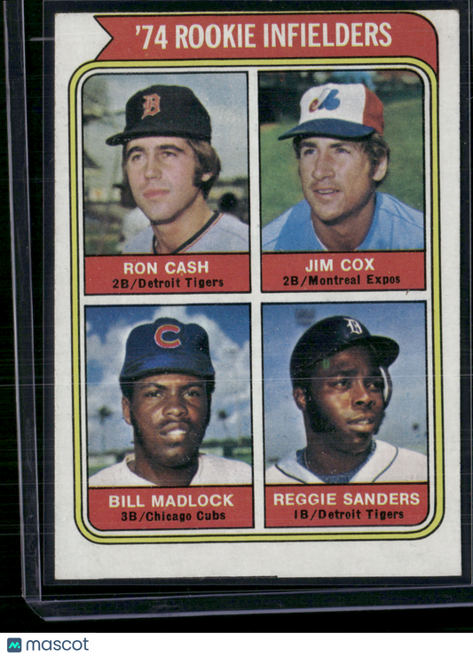 1974 Topps RON CASH/COX/MADLOCK/SANDERS #600 1974 Rookie Infielders (EX-EX/MT)