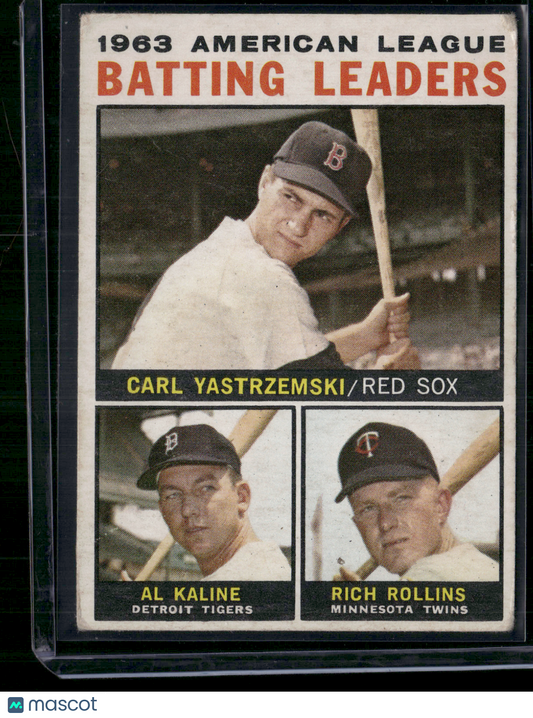1964 Topps CARL YASTRZEMSKI/KALINE/ROLLINS #8 1963 AL Batting Leaders(Good)