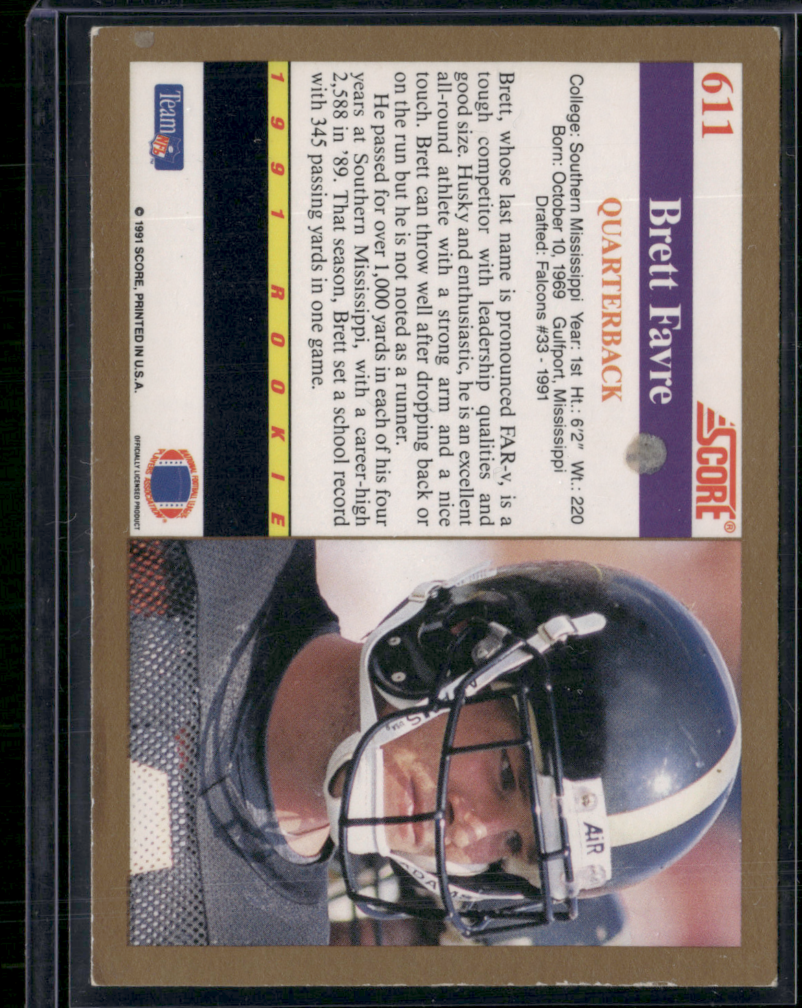 1991 Score BRETT FAVRE #611 Rookie RC Light Wrinkle (VG/EX)