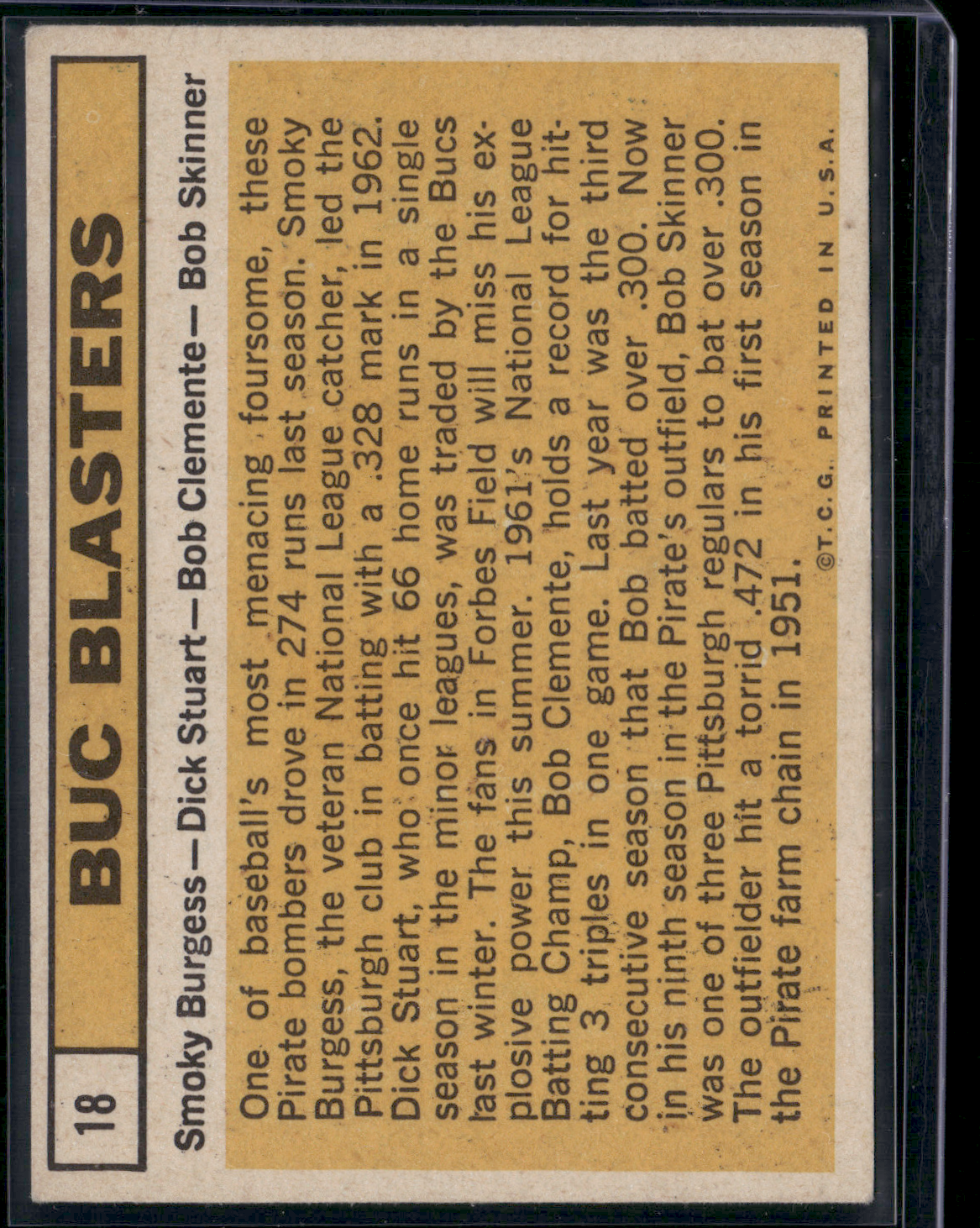 1963 Topps ROBERTO CLEMENTE/BURGESS/STUART/SKINNER #18 Buc Blasters (VG)