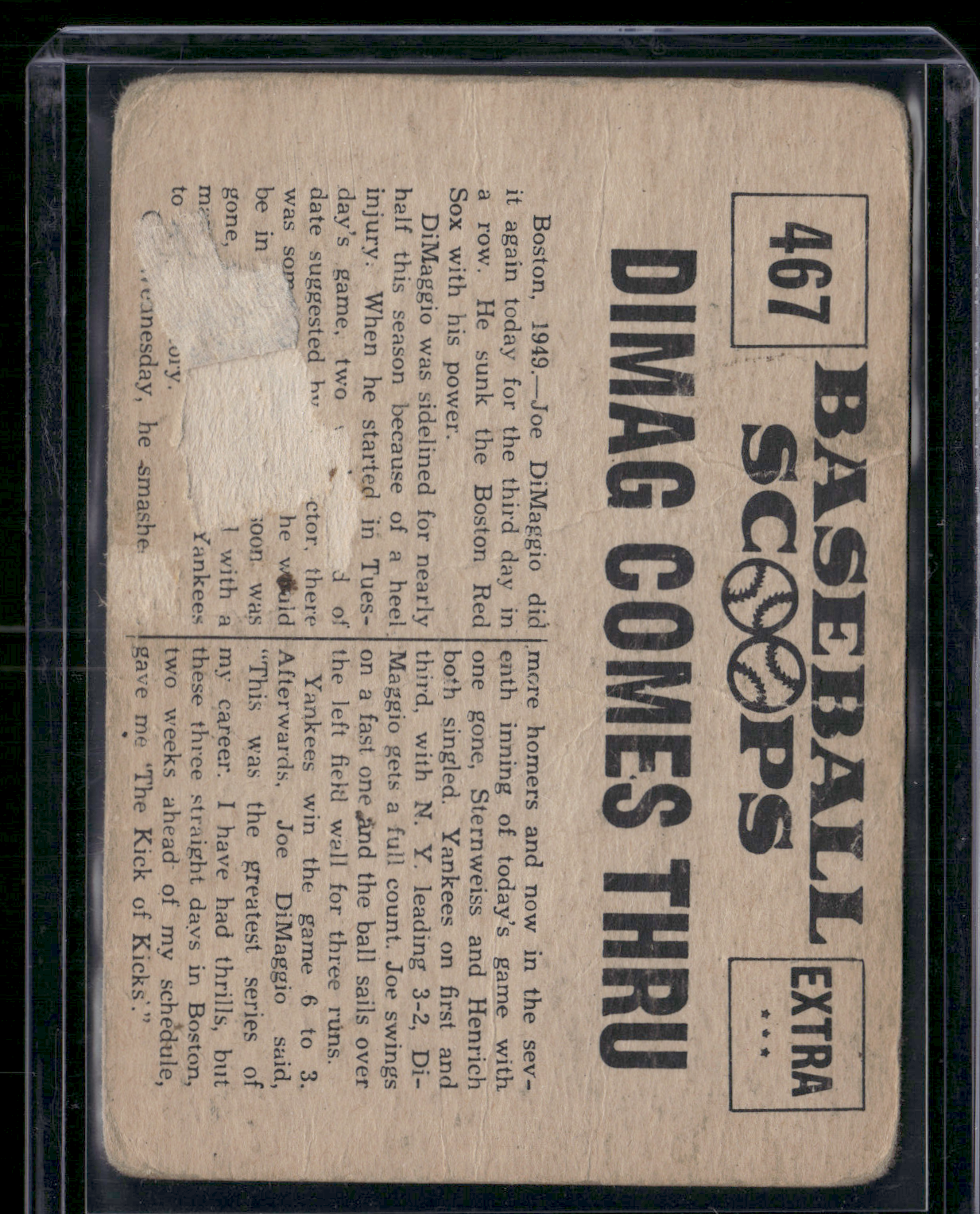1961 Scoops JOE DIMAGGIO #467 Dimag Comes Thru Paper Loss (Fair)
