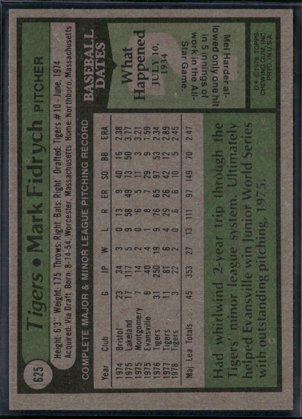 1979 Topps MARK FIDRYCH #625 (EX/MT-NM)