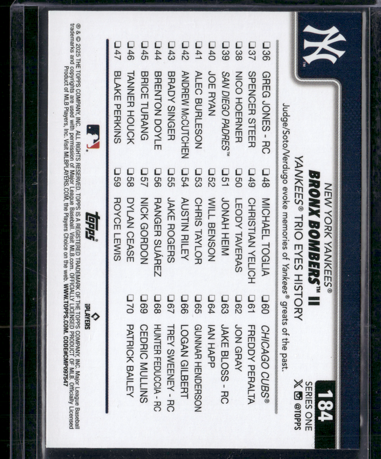 2025 Topps Series 1 BRONX BOMBERS #184 Rainbow Refractor