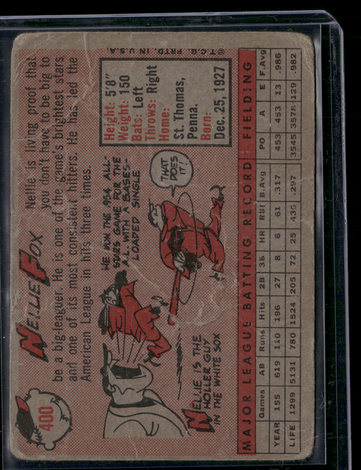 1958 Topps NELLIE FOX #400 (Fair)
