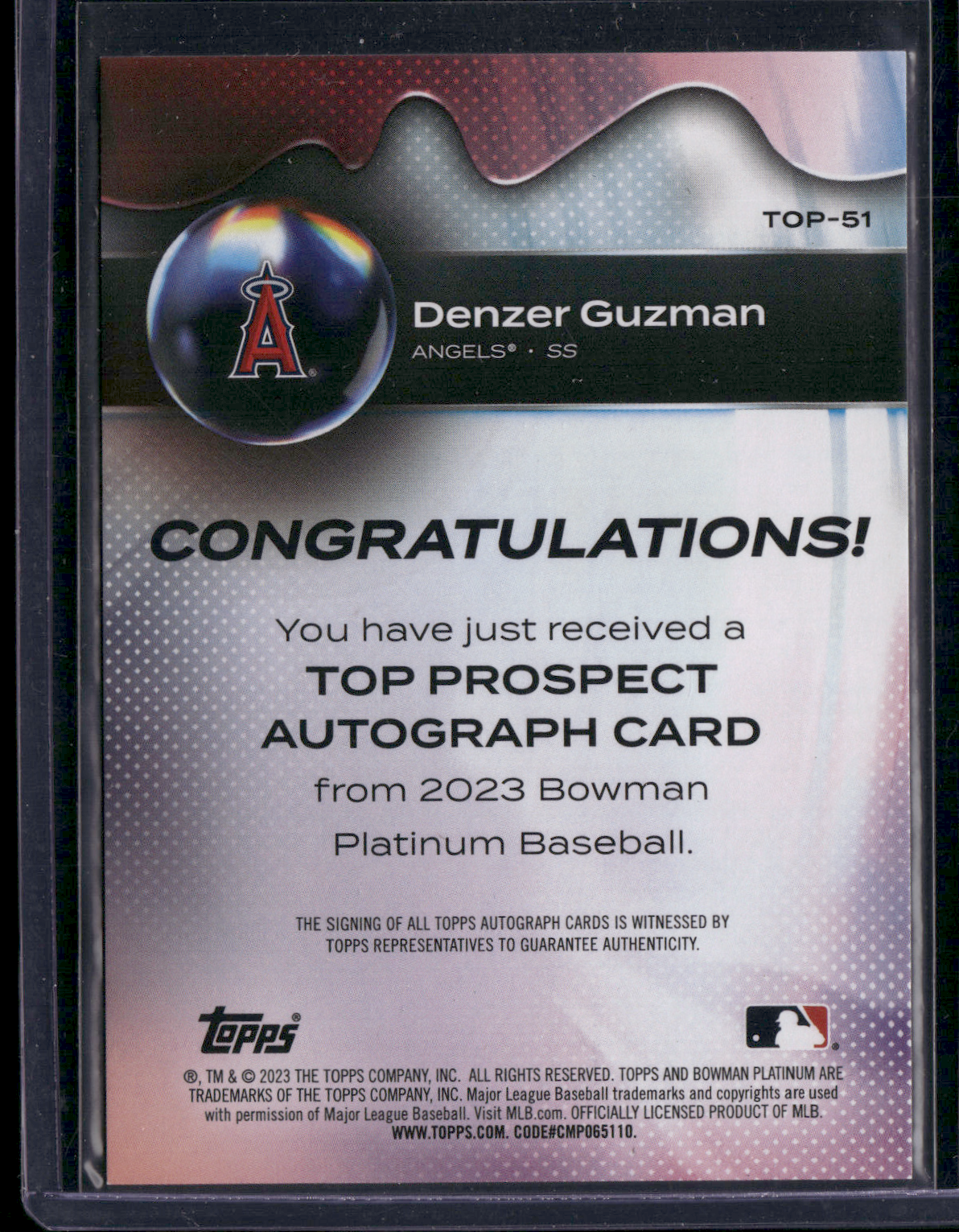 2023 Platinum DENZER GUZMAN #TOP-51 Top Prospect Auto (NM)