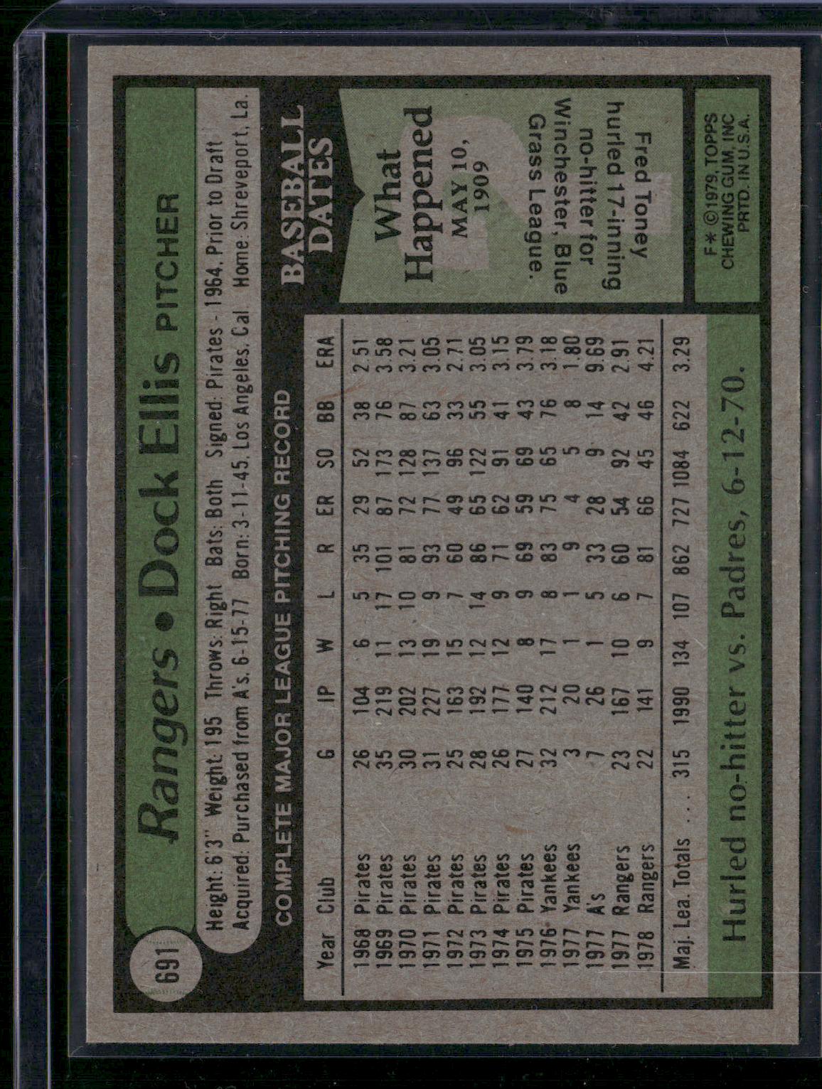 1979 Topps DOCK ELLIS #691 (EX/MT)