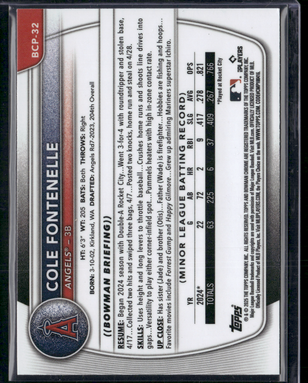2025 Bowman COLE FONTENELLE #BCP-22 1st Bowman Chrome