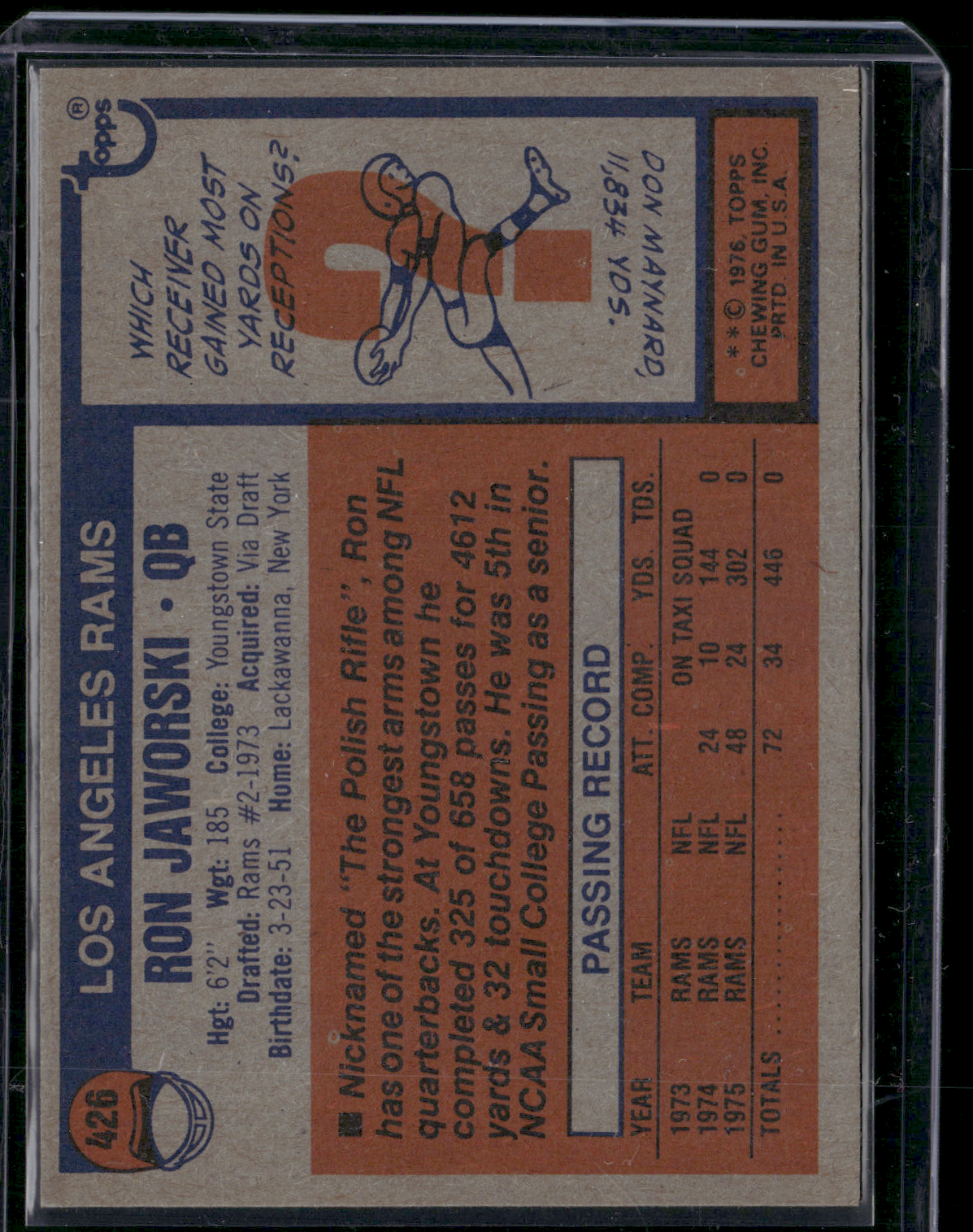 1976 Topps RON JAWORSKI #426 (EX/MT)