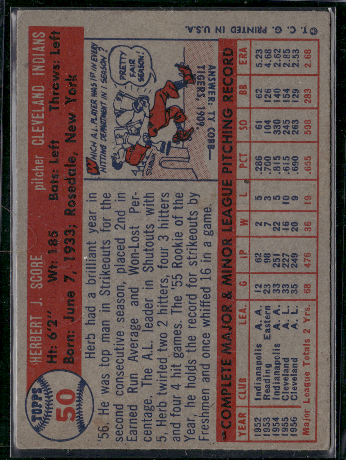 1957 Topps HERB SCORE #50 (VG-VG/EX)