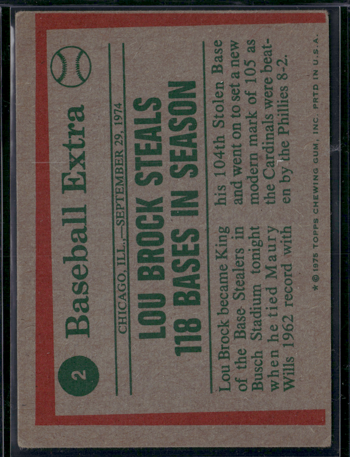 1975 Topps LOU BROCK #2 74 Highlights (VG-VG/EX)
