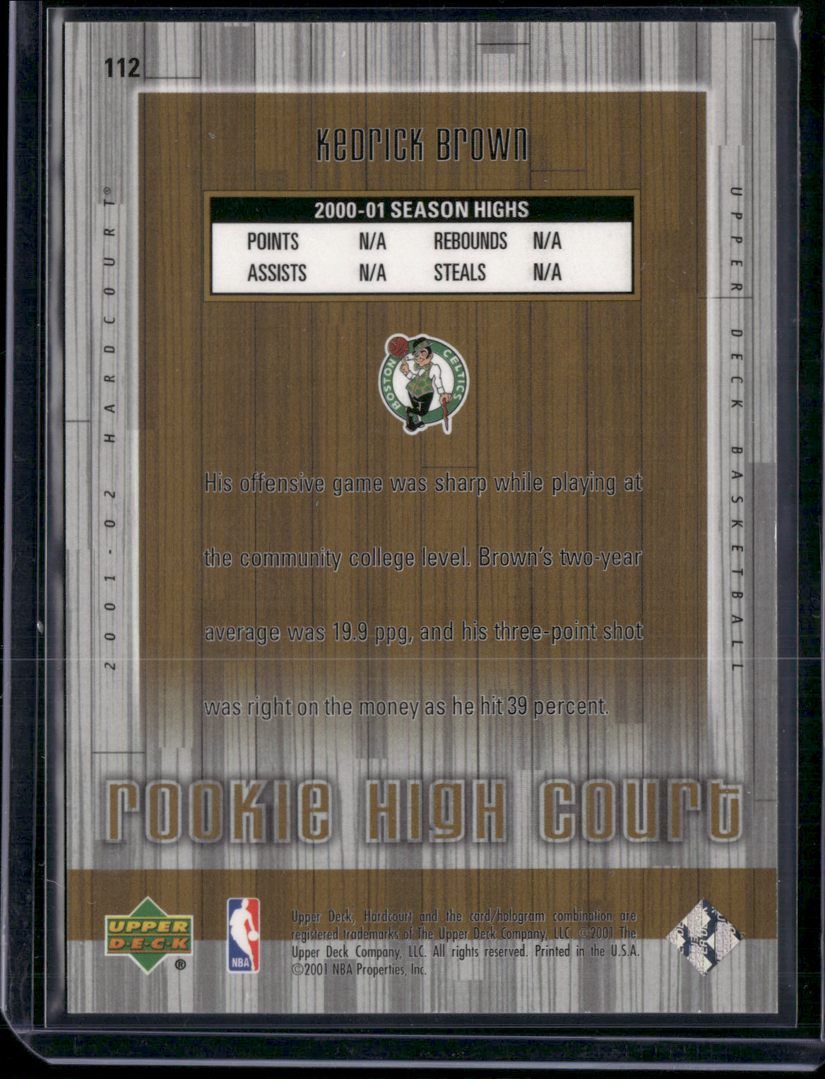 2001 Upper Deck KENDRICK BROWN #112 Rookie High Court 163/300 (NM)