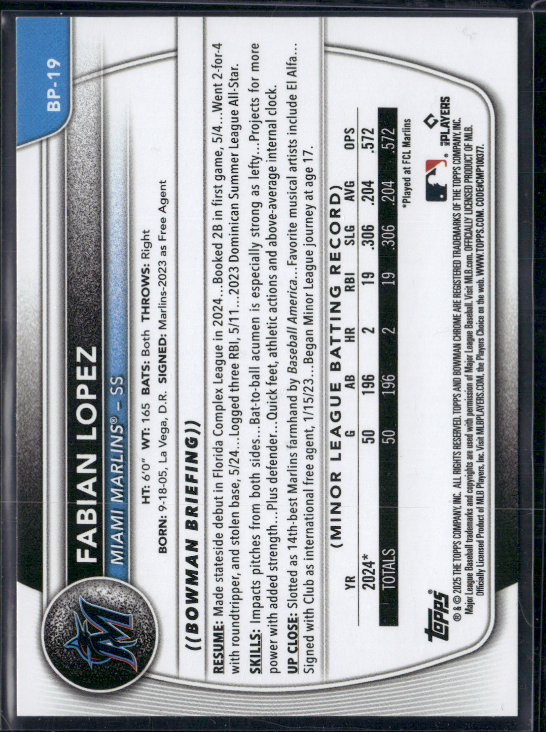 2025 Bowman FABIAN LOPEZ #BP-19 1st Bowman
