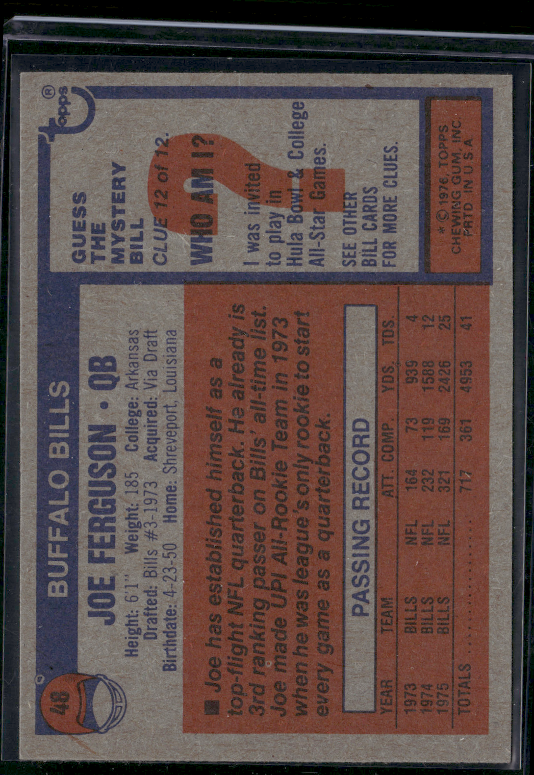 1976 Topps JOE FERGUSON #46 (EX/MT)