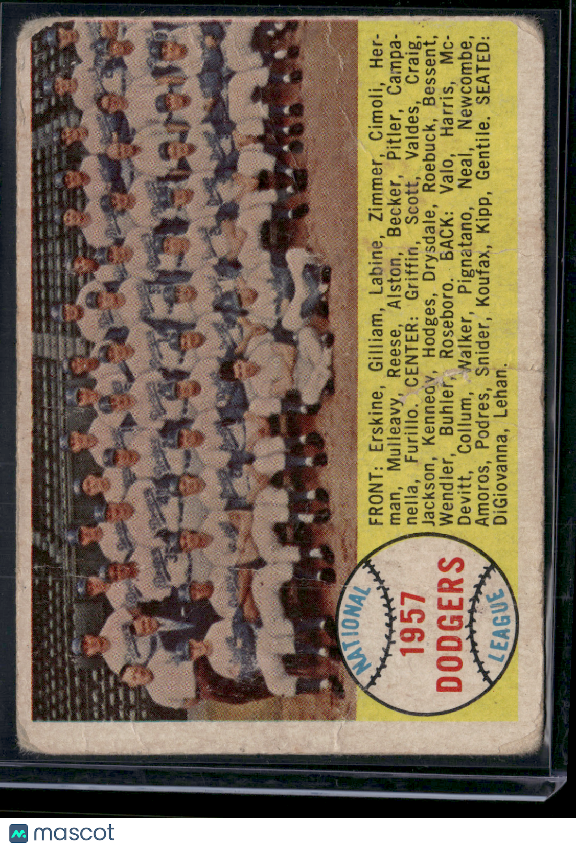 1958 Topps LOS ANGELES DODGERS #71 Pencil on Back Wrinkles (Poor)