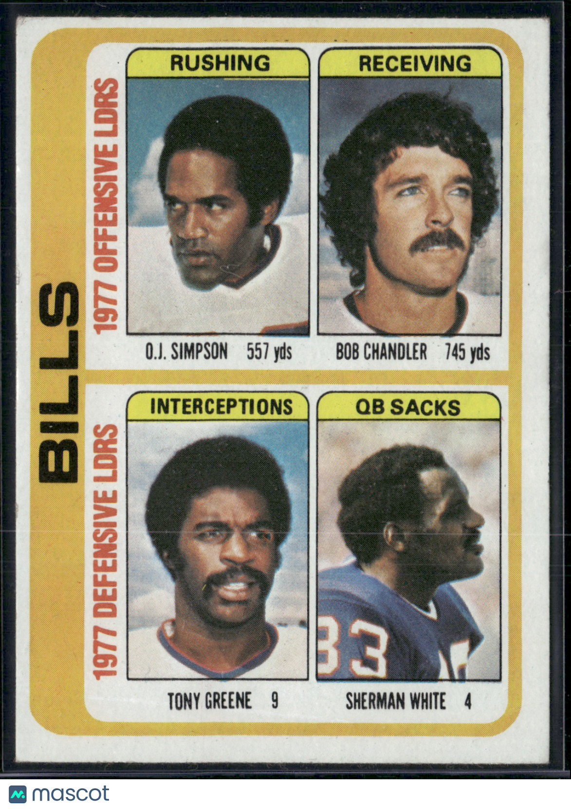1978 Topps BILLS TEAM LEADERS - O.J. SIMPSON #503 Ink on Back (EX)