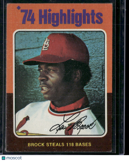1975 Topps LOU BROCK #2 74 Highlights Print Snow (VG)