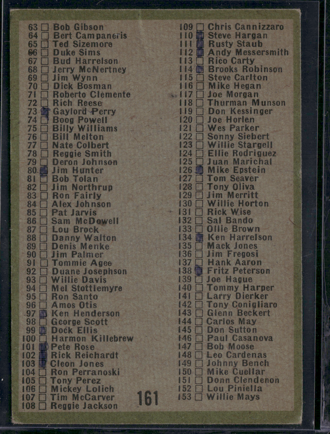 1971 Topps BASEBALL COINS CHECKLIST #161 (Poor - Wrinkles, Ink Filled)