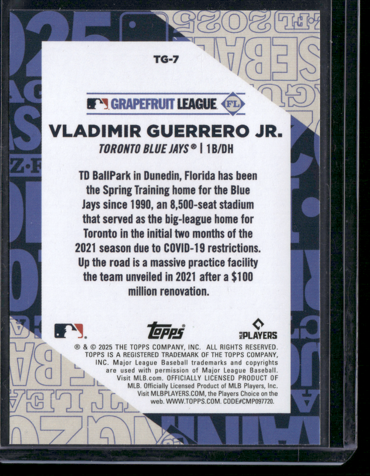 2025 Topps Series 1 VLADIMIR GUERRERO JR #TG-7 Grapefruit League