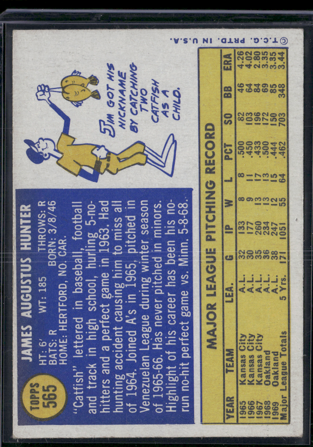 1970 Topps JIM "CATFISH" HUNTER #565 (VG/EX)