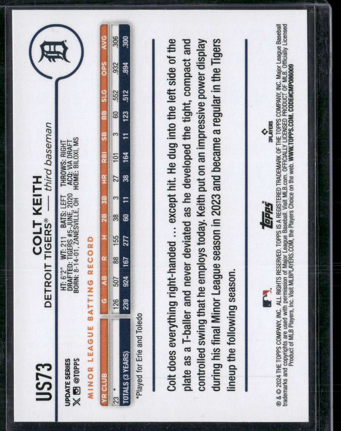 2024 Update COLT KEITH #US73 Rookie
