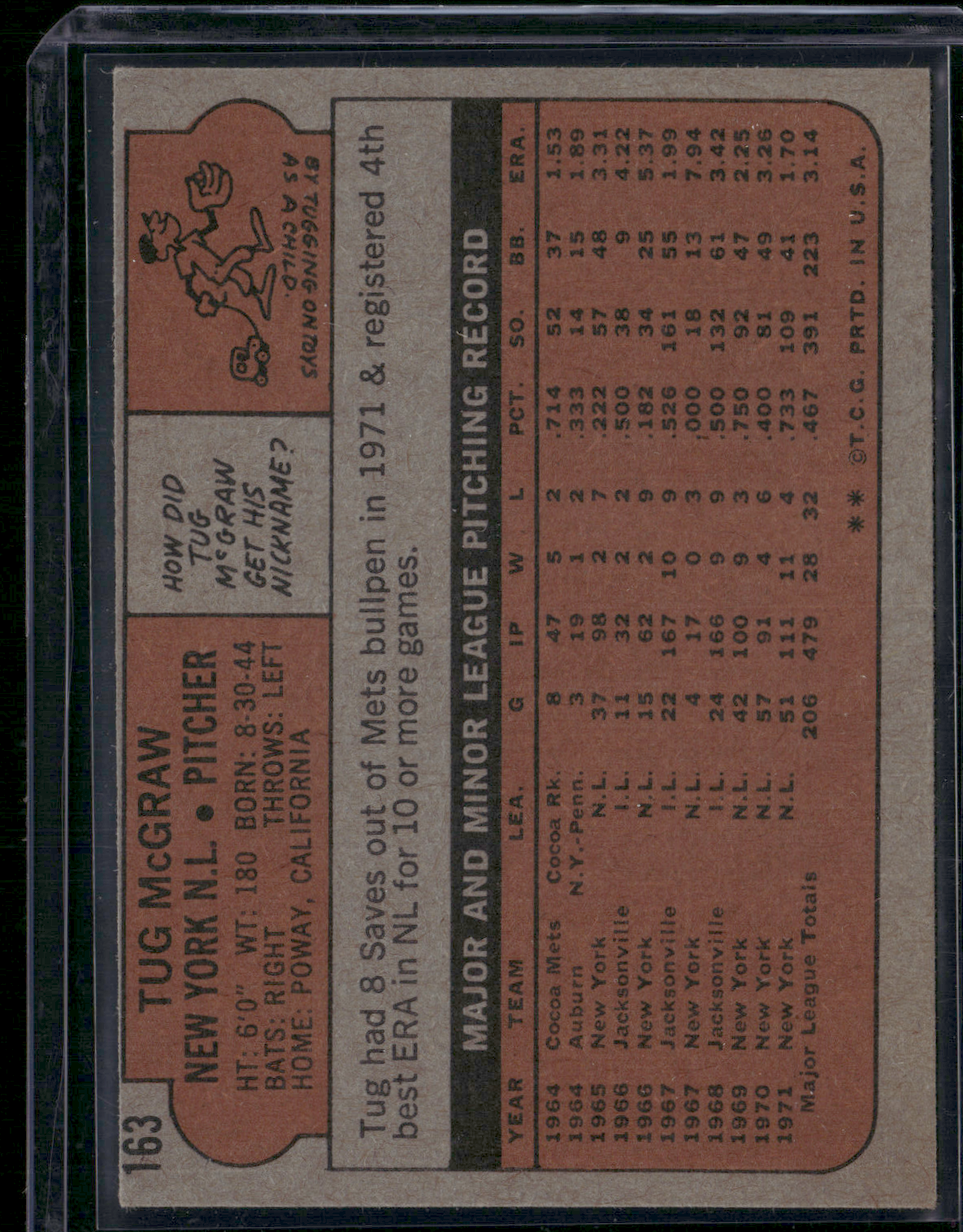 1972 Topps TUG MCGRAW #163 (VG/EX)