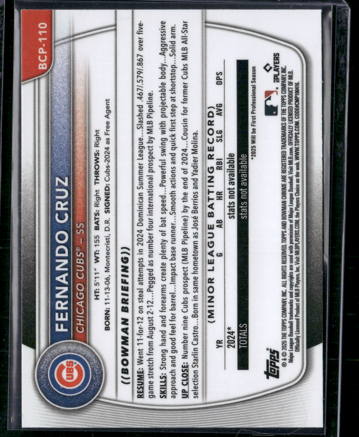 2025 Bowman FERNANDO CRUZ #BCP-110 Chrome