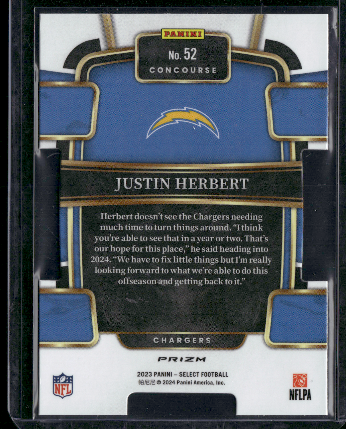 2023 Panini Select JUSTIN HERBERT #52 RED PRIZM HOLO