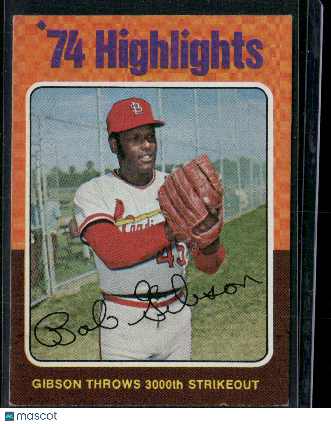1975 Topps BOB GIBSON #3 74 Highlights Print Snow (VG)