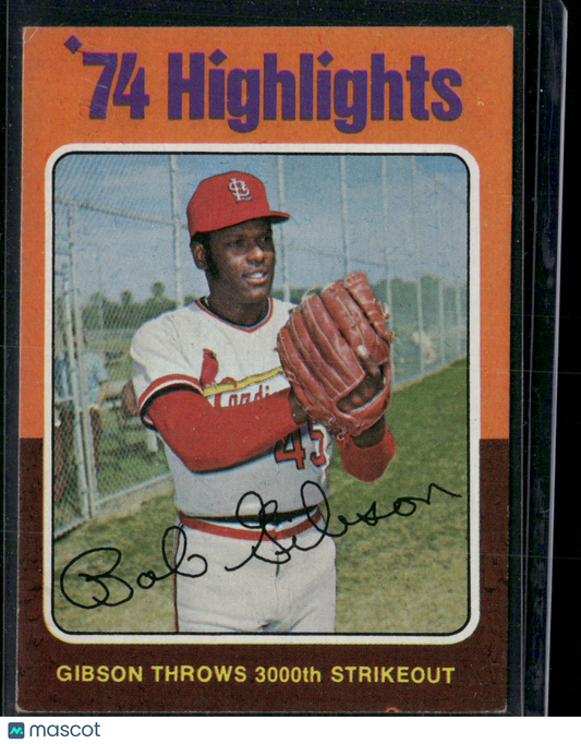 1975 Topps BOB GIBSON #3 74 Highlights Print Snow (VG)