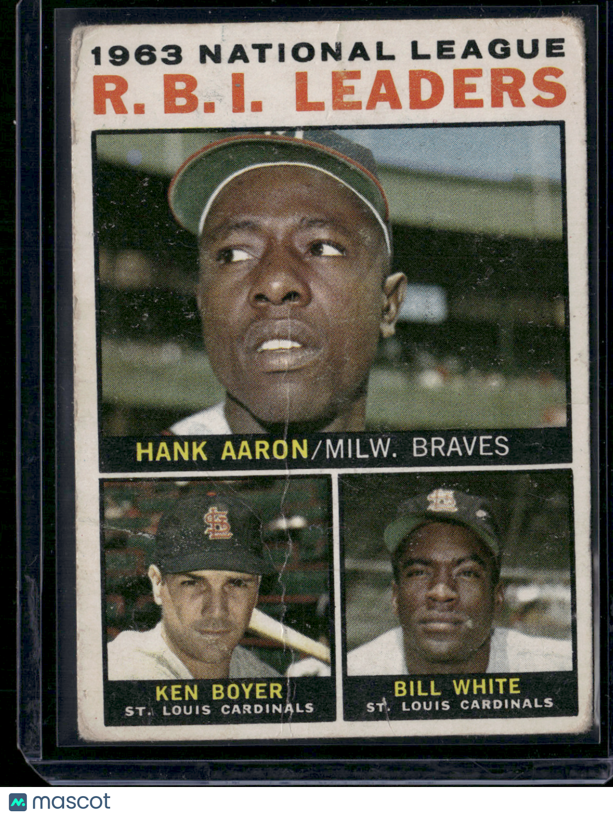 1964 Topps HANK AARON/KEN BOYER/BILL WHITE #11 1963 NL RBI LeadersWrinkles(Good)