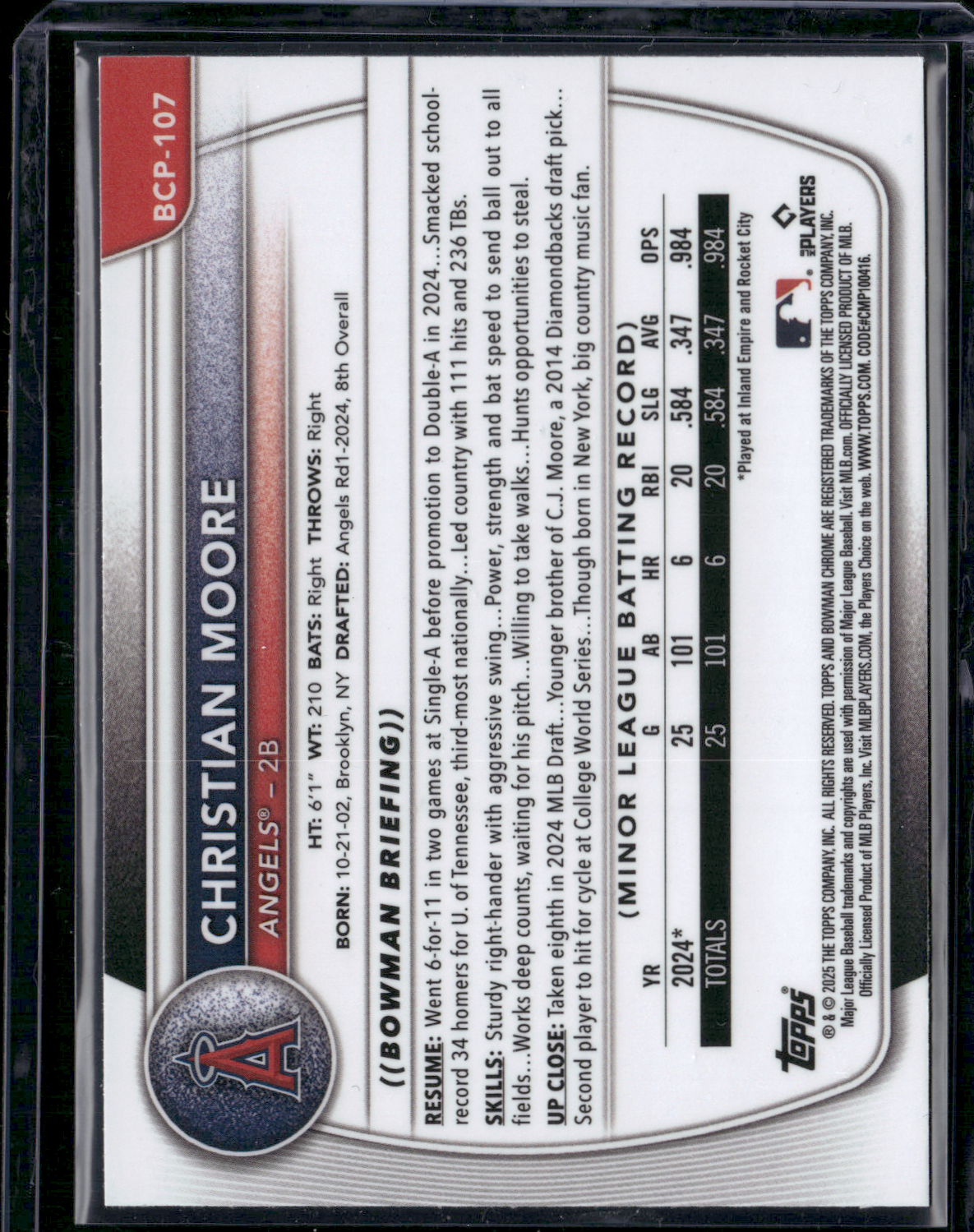 2025 Bowman CHRISTIAN MOORE #BCP-107 Chrome