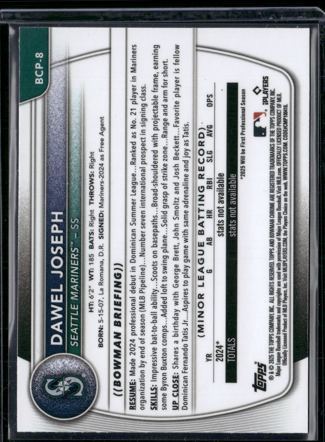 2025 Bowman DAWEL JOSEPH #BCP-8 Reptilian Chrome