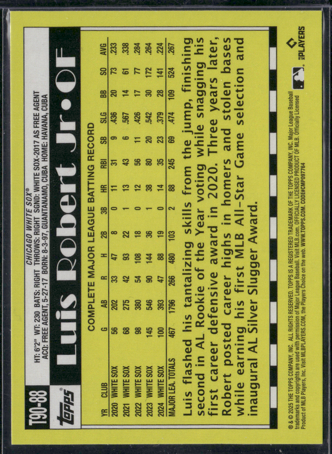 2025 Topps Series 1 LUIS ROBERT JR #T90-88 1990