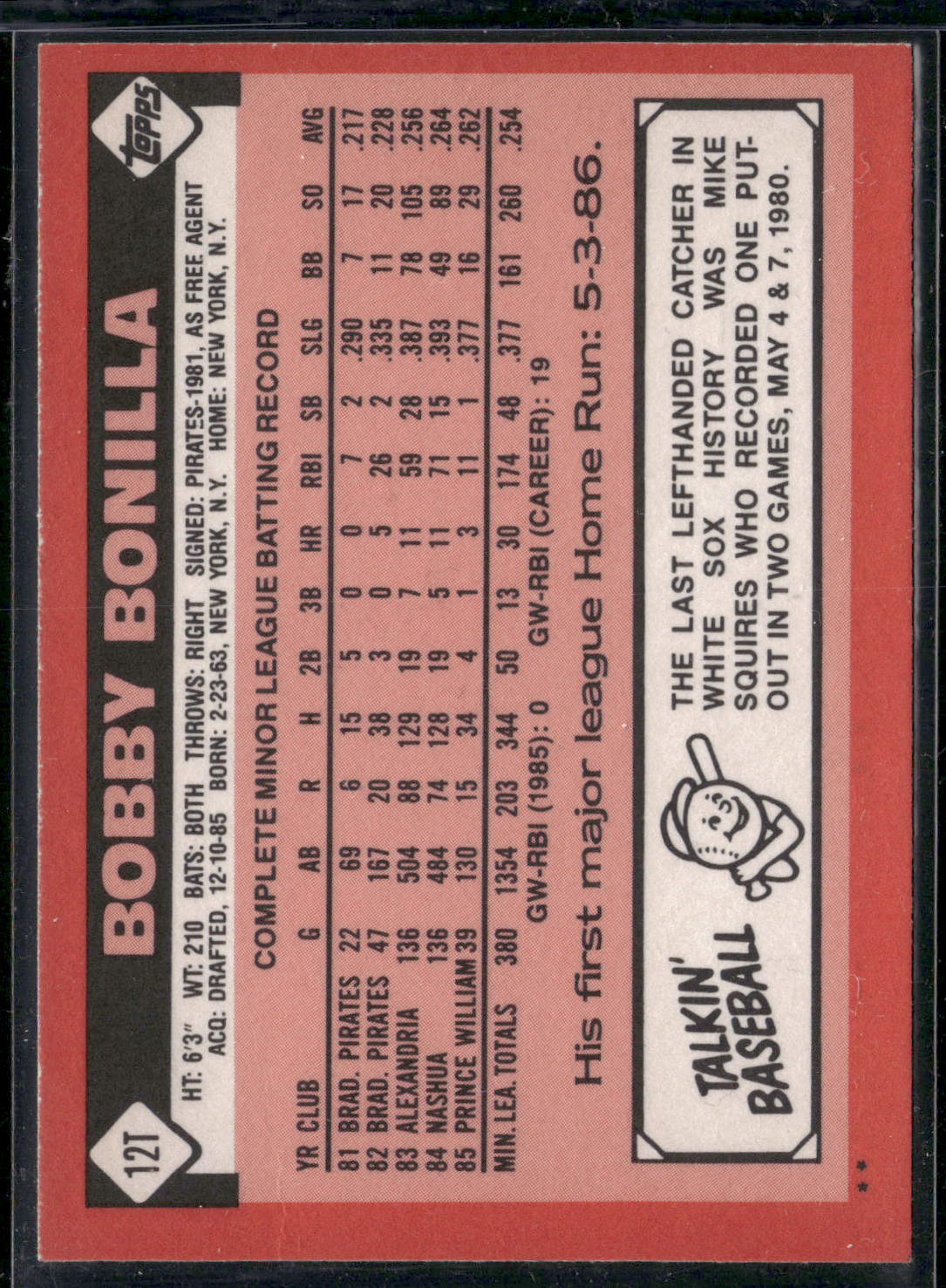 1986 Topps BOBBY BONILLA #12T Rookie RC (VG-EX)