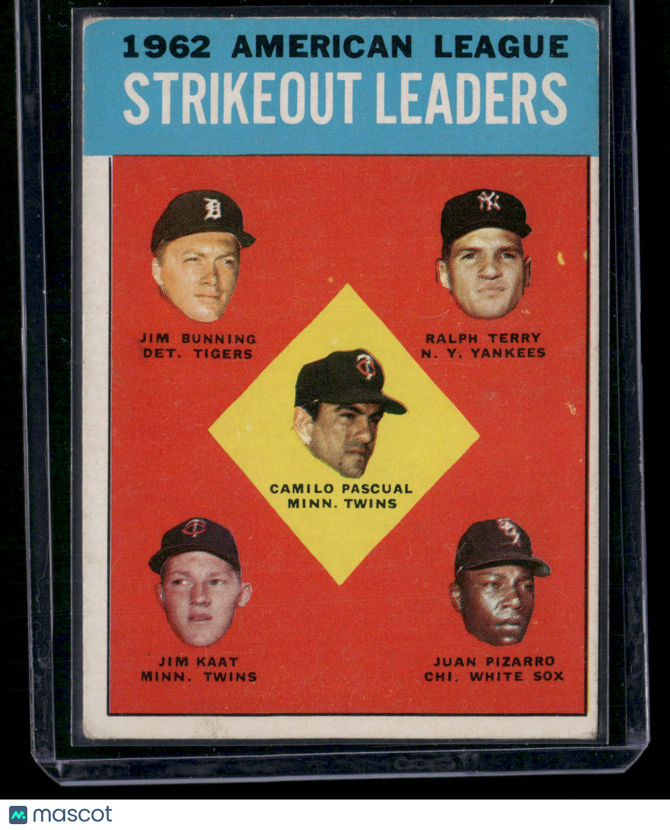 1963 Topps BUNNING/KAAT/TERRY/PASCUAL/PIZARRO #10 1962 AL Strikeout Leaders(VG)