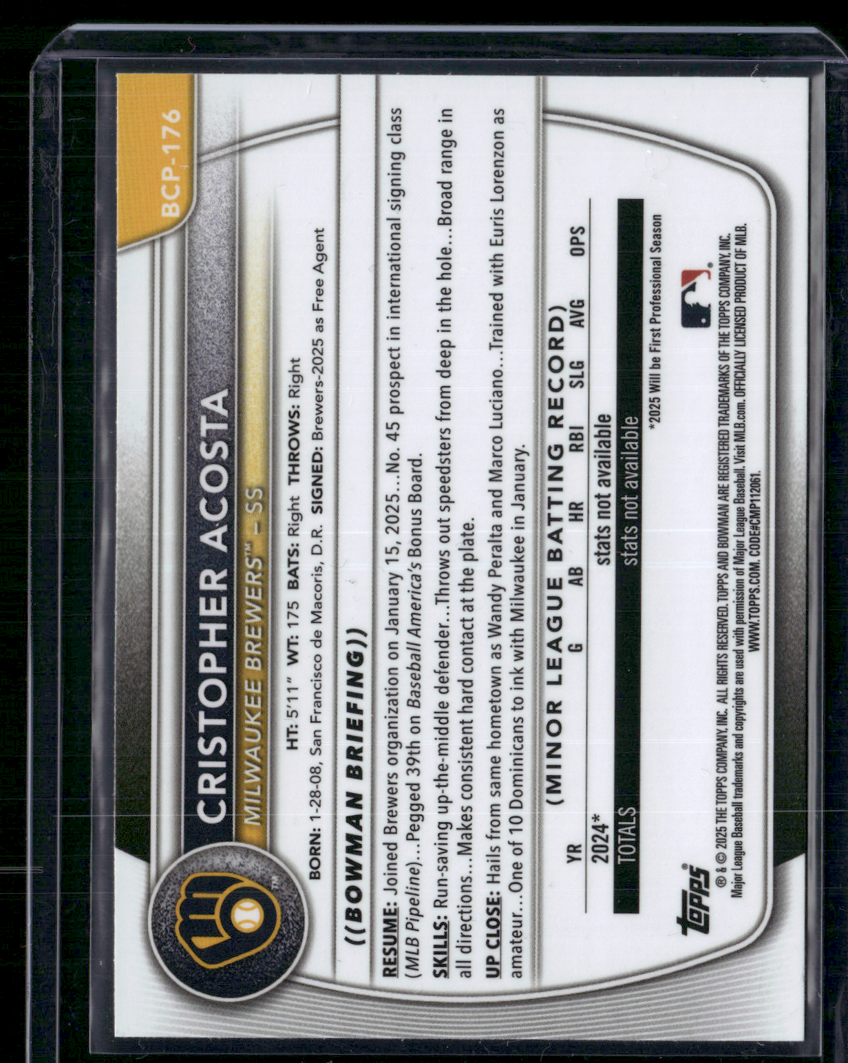 2025 Bowman Chrome CRISTOPHER ACOSTA #BCP-176 1st Bowman