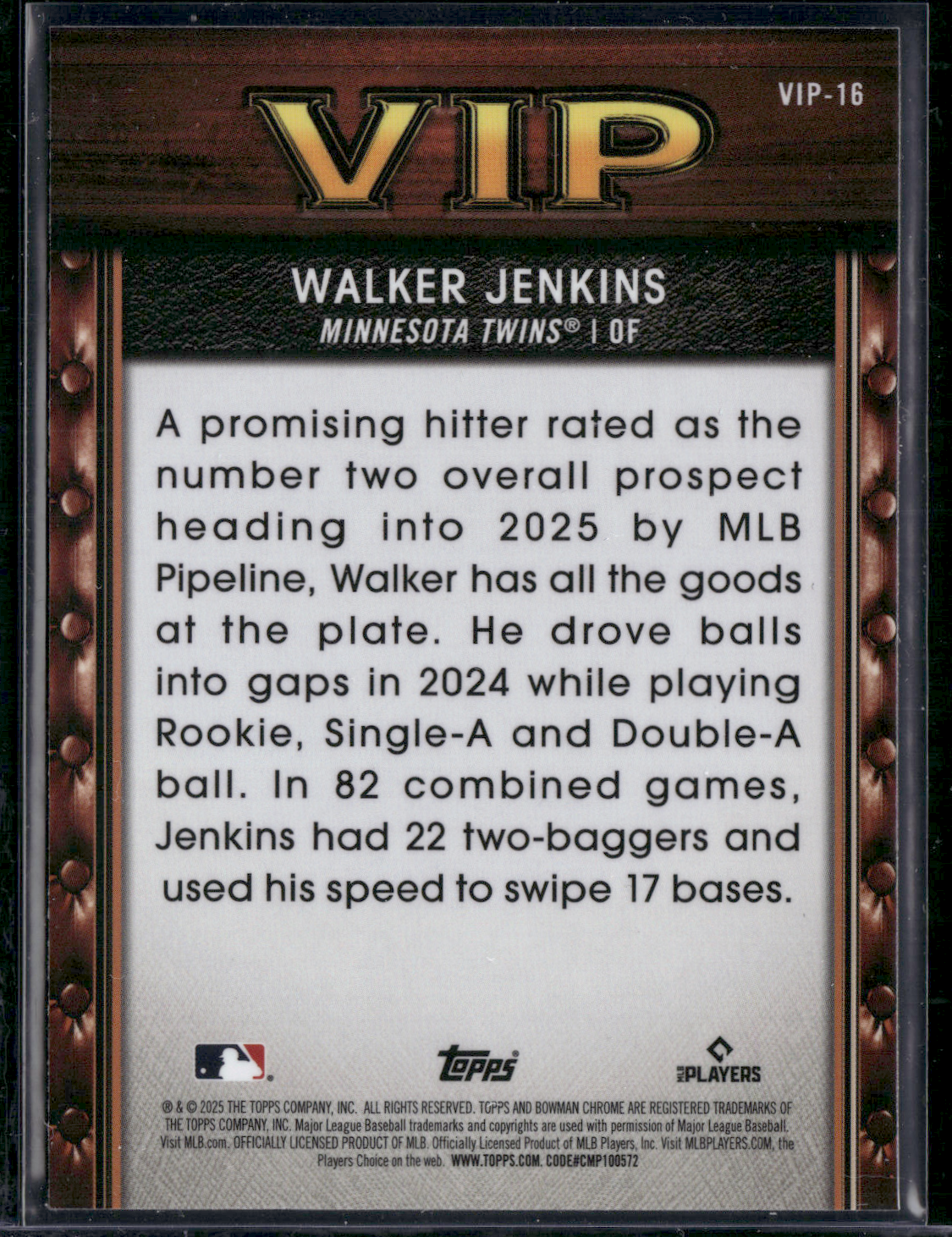 2025 Bowman WALKER JENKINS #VIP-16 Very Important Prospect Chrome