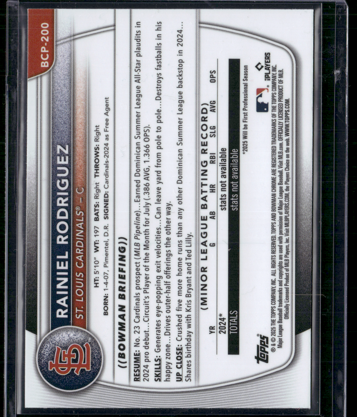 2025 Bowman Chrome RAINIEL RODRIGUEZ #BCP-200 Mega 1st Bowman