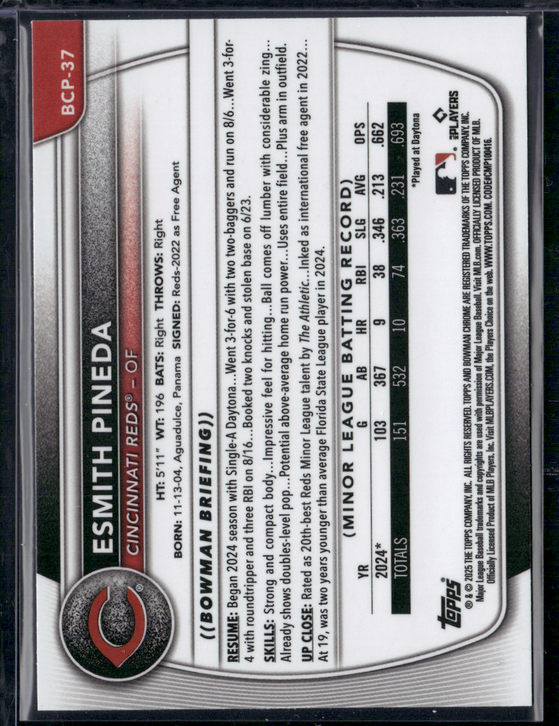 2025 Bowman ESMITH PINEDA #BCP-37 Chrome 1st Bowman