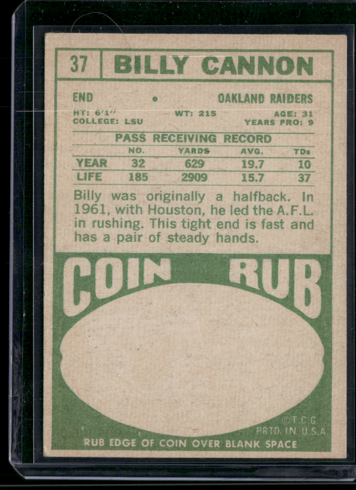 1968 Topps BILLY CANNON #37 (VG-EX)