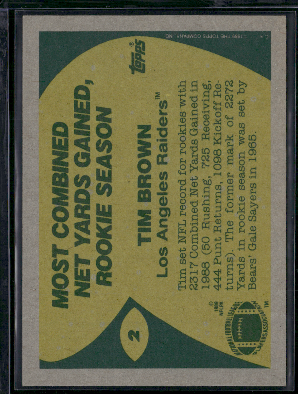 1989 Topps TIM BROWN #2 1988 Record Breakers (NM)