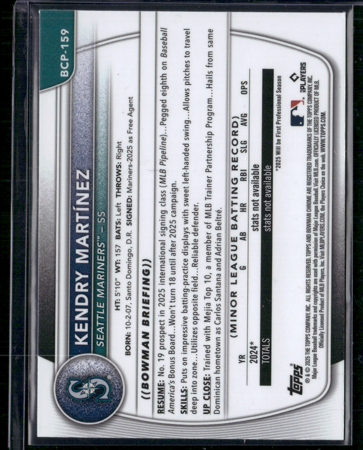 2025 Bowman Chrome KENDRY MARTINEZ #BCP-159 Mega 1st Bowman